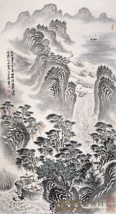 沈明权 2003年作 幽林听泉图 镜心 129×69.5cm